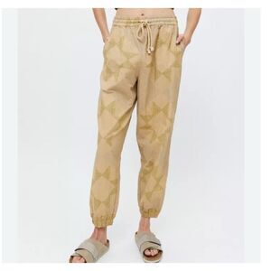 Kimchi Blue Sunita Jogger Pants Patchwork Small Tan Yellow Quilted Cotton Print